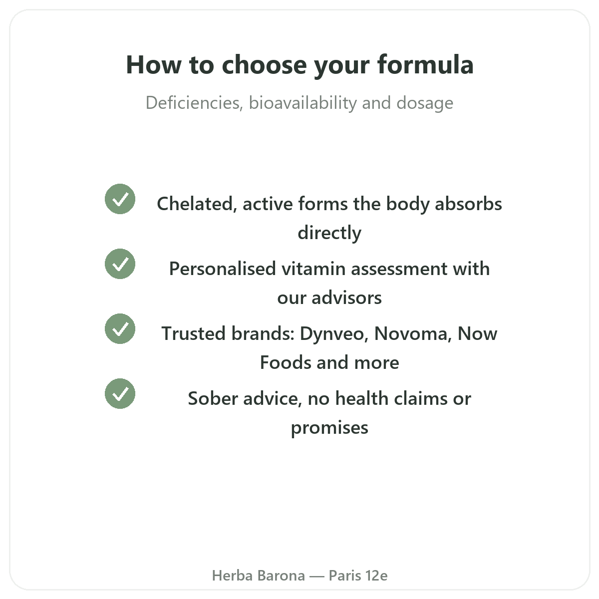 Vitamins and minerals in Paris - quality commitments at Herba Barona Paris 12th