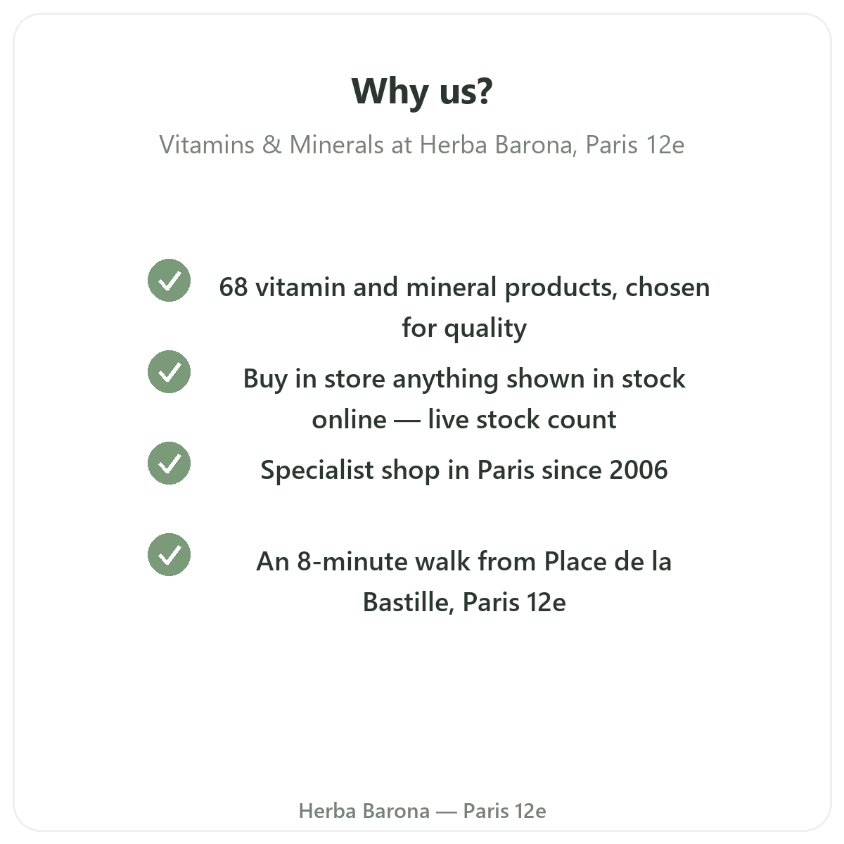 Why buy vitamins and minerals in Paris at Herba Barona Paris 12th