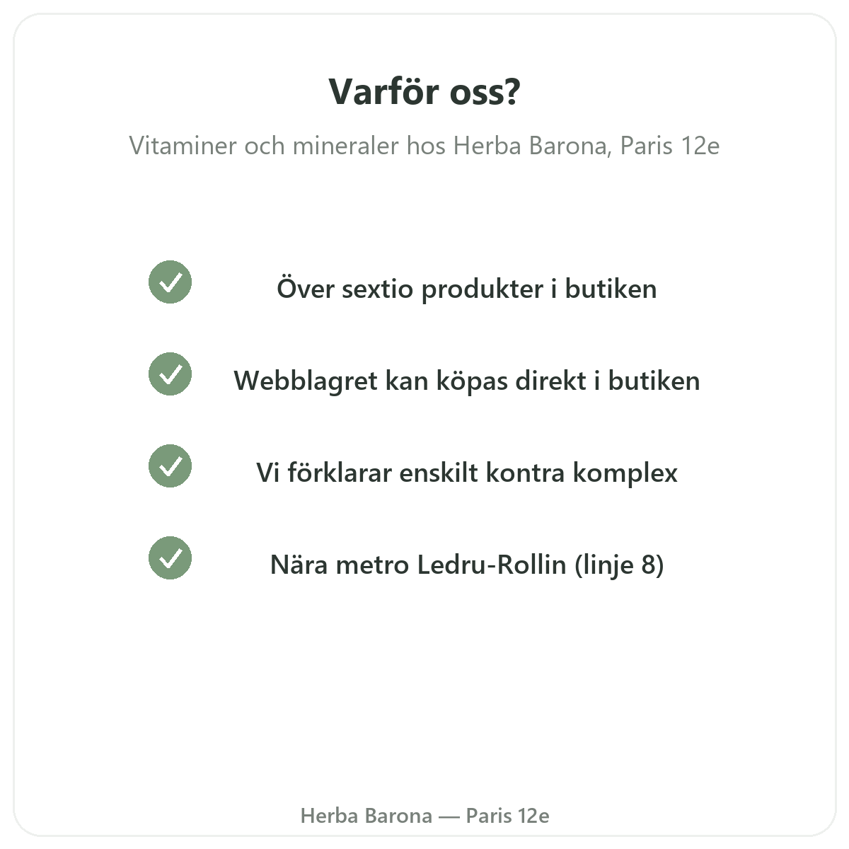 Varför köpa vitaminer och mineraler i Paris hos Herba Barona Paris 12e