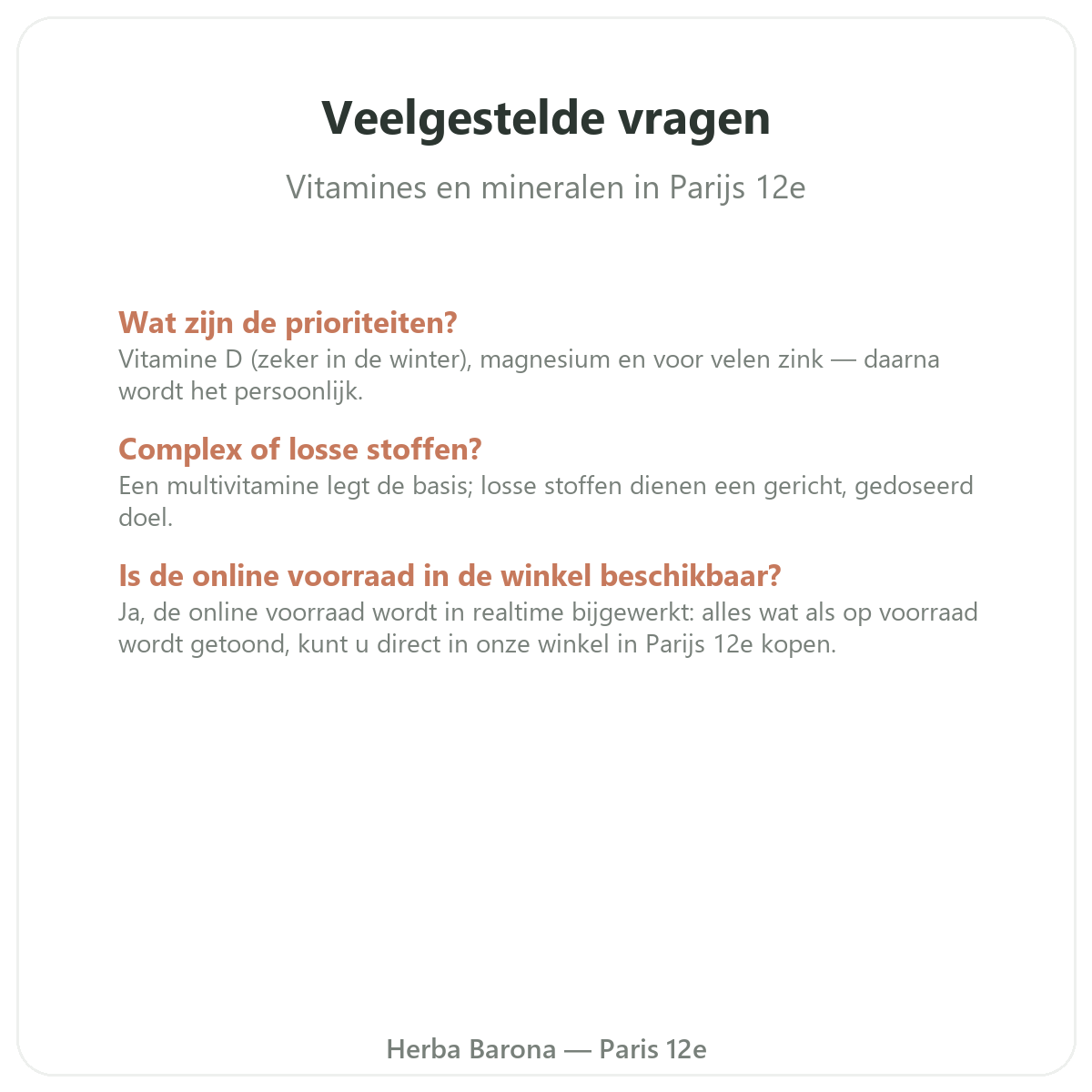 Questions frequentes Vitamines mineraux Paris a Paris - Herba Barona Paris 12e