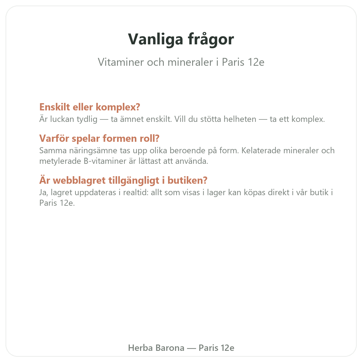 Vanliga frågor om vitaminer och mineraler i Paris – Herba Barona Paris 12e