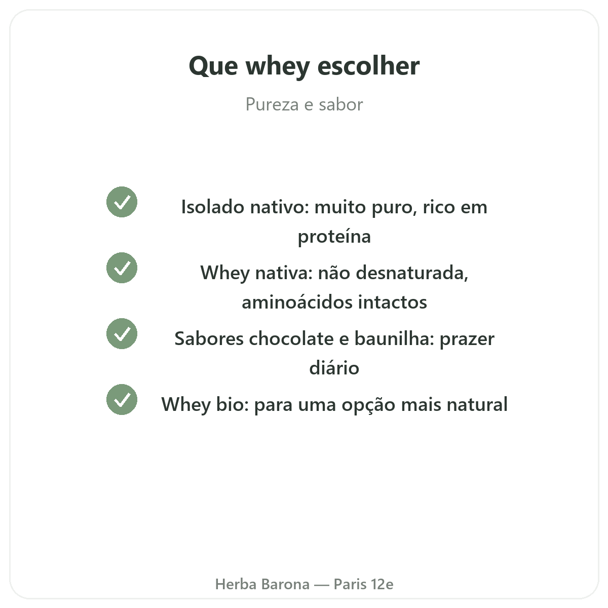 Whey proteína isolado Paris - compromissos de qualidade na Herba Barona Paris 12e