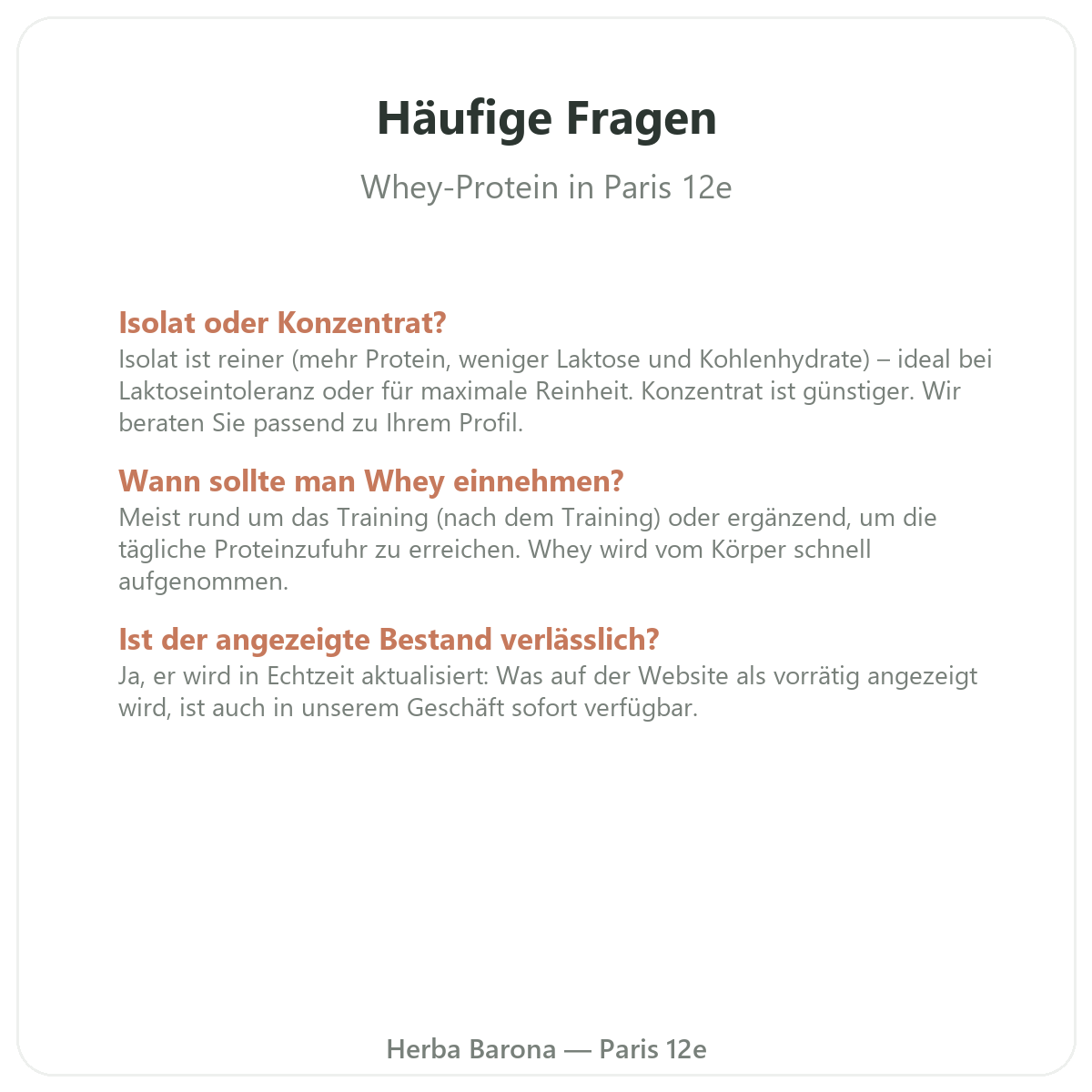 Questions frequentes Whey proteine isolat Paris a Paris - Herba Barona Paris 12e