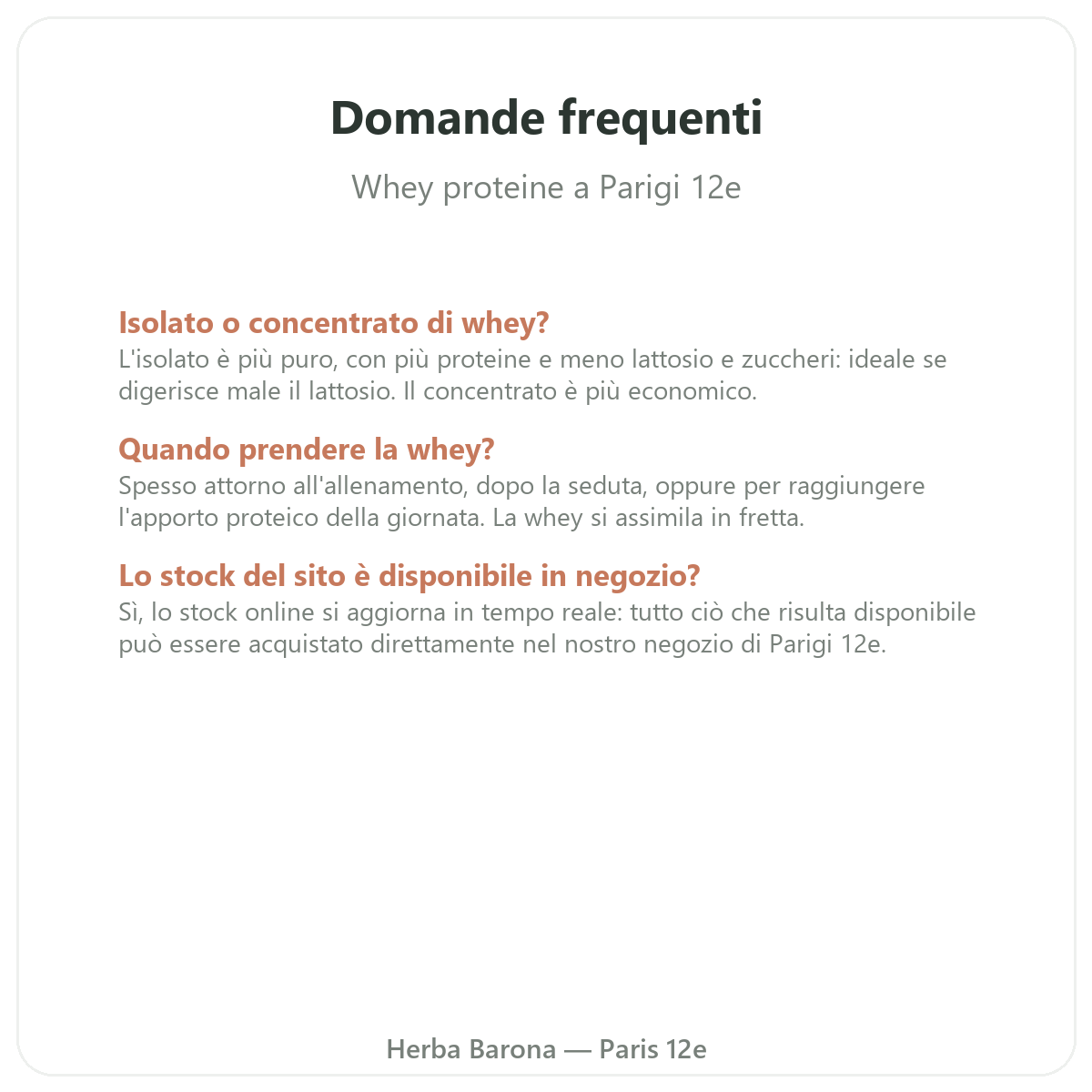 Domande frequenti proteine whey isolate a Parigi - Herba Barona Parigi 12e