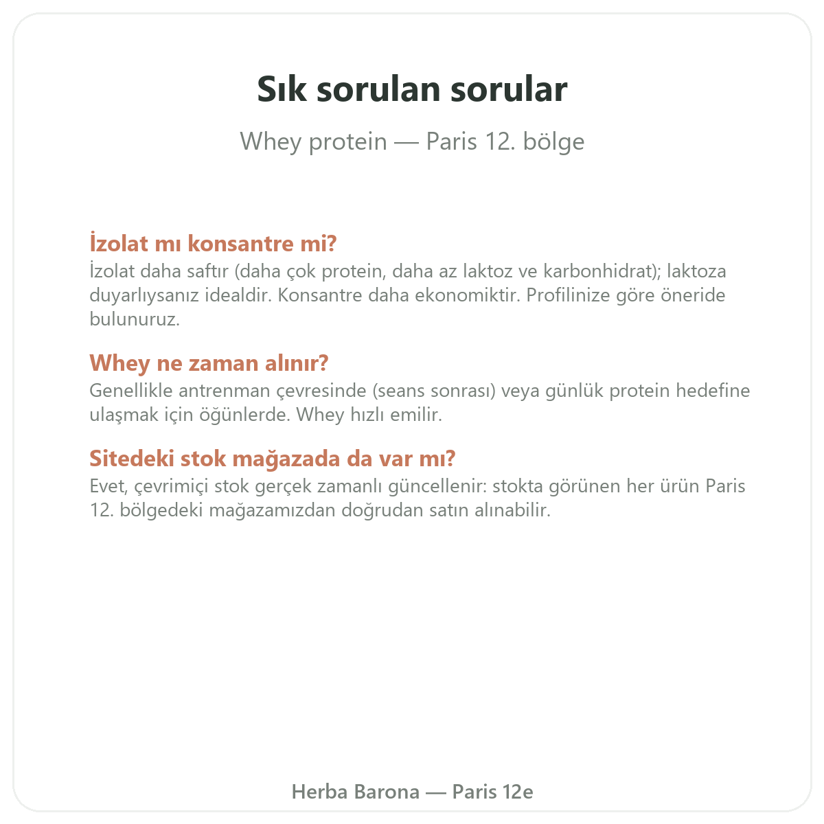 Whey protein isolat Paris hakkında sık sorulan sorular - Herba Barona Paris 12. bölge