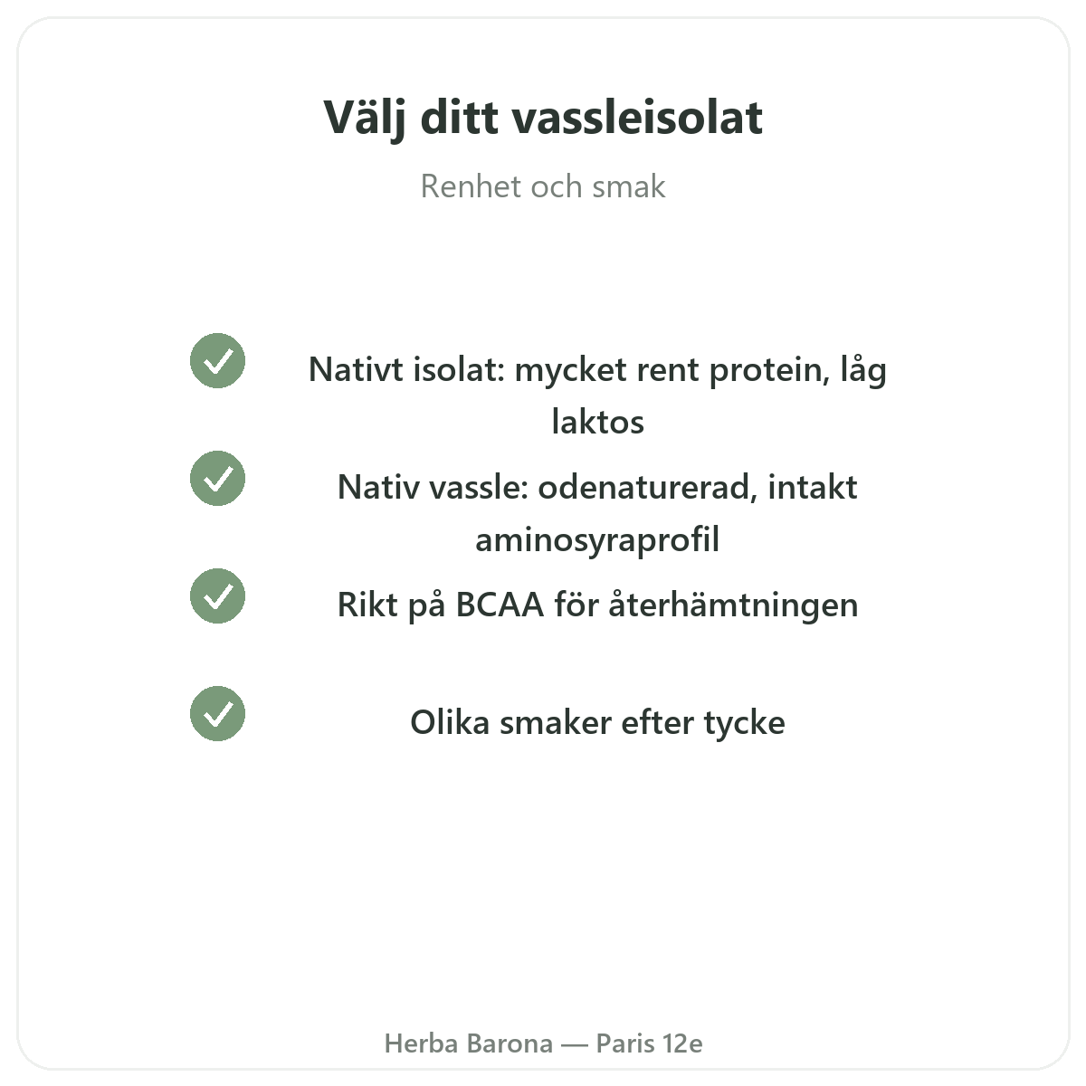 Whey native isolat Paris – kvalitetslöften hos Herba Barona Paris 12e
