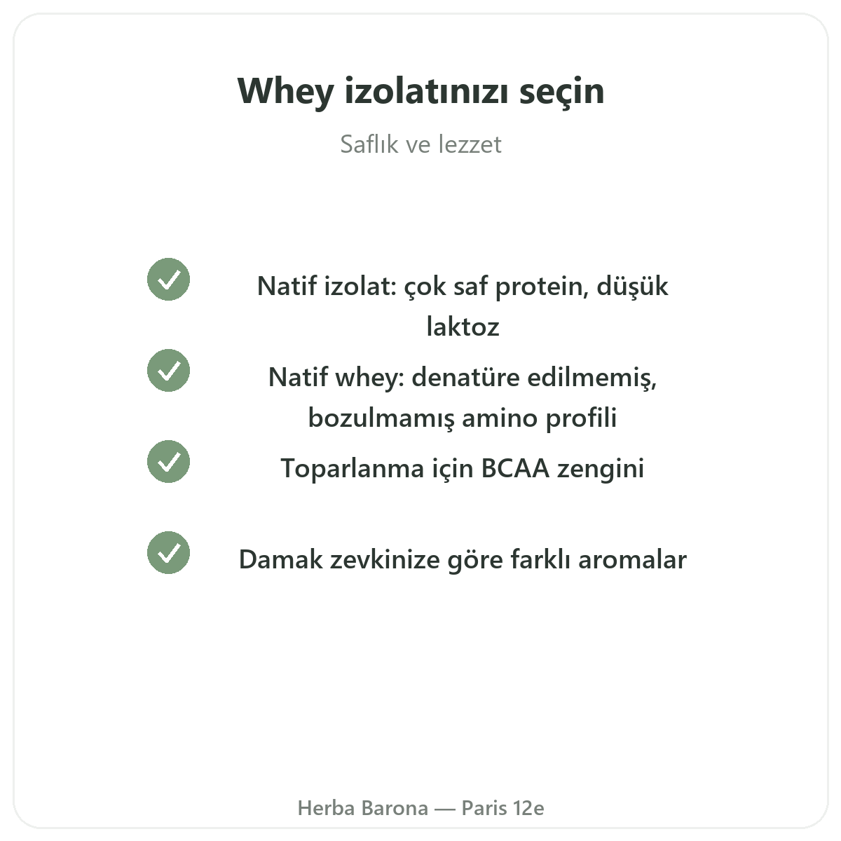 Whey native isolate Paris Paris - Herba Barona Paris 12. bölgede kalite taahhütleri
