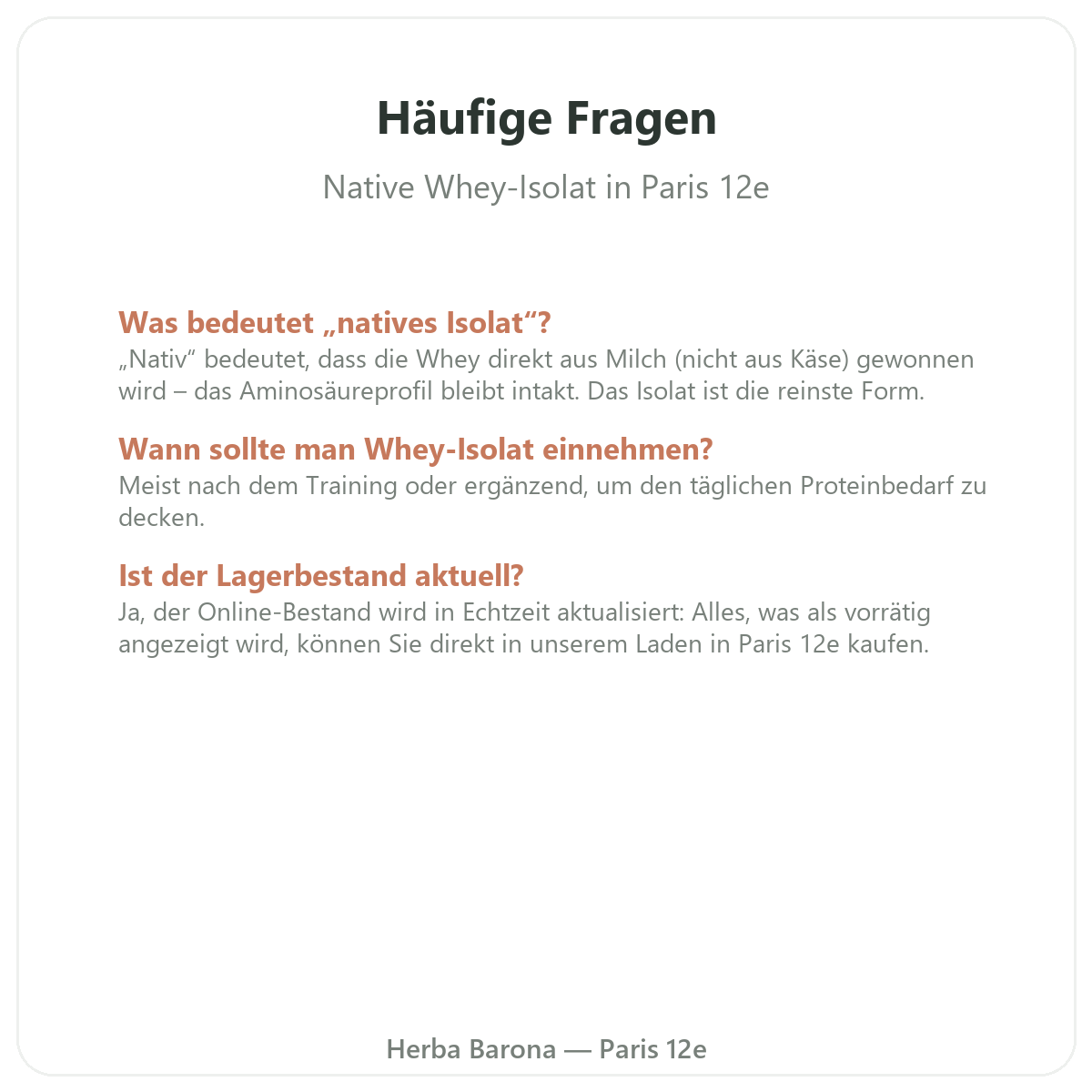 Häufige Fragen zu nativem Whey-Isolat in Paris - Herba Barona Paris 12e