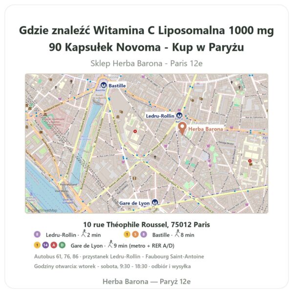 Gdzie znaleźć Witamina C Liposomalna 1000 mg 90 Kapsułek Novoma - Kup w Paryżu - mapa sklepu Herba Barona Paris 12e