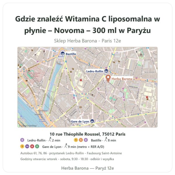 Gdzie znaleźć Witamina C liposomalna w płynie – Novoma – 300 ml w Paryżu - mapa sklepu Herba Barona Paris 12e