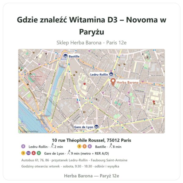 Gdzie znaleźć Witamina D3 – Novoma w Paryżu - mapa sklepu Herba Barona Paris 12e