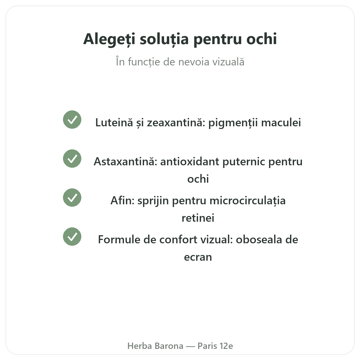 Ochi, confort vizual Paris - angajamente de calitate la Herba Barona Paris, arondismentul 12