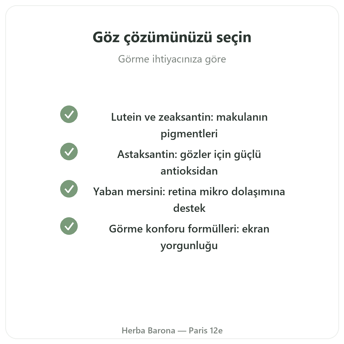 Gözler görsel konfor Paris Paris - Herba Barona Paris 12. bölgede kalite taahhütleri