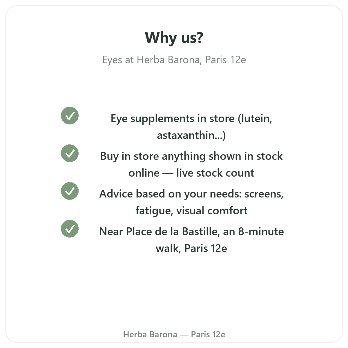 Why buy Eyes & Vision supplements in Paris at Herba Barona Paris 12e