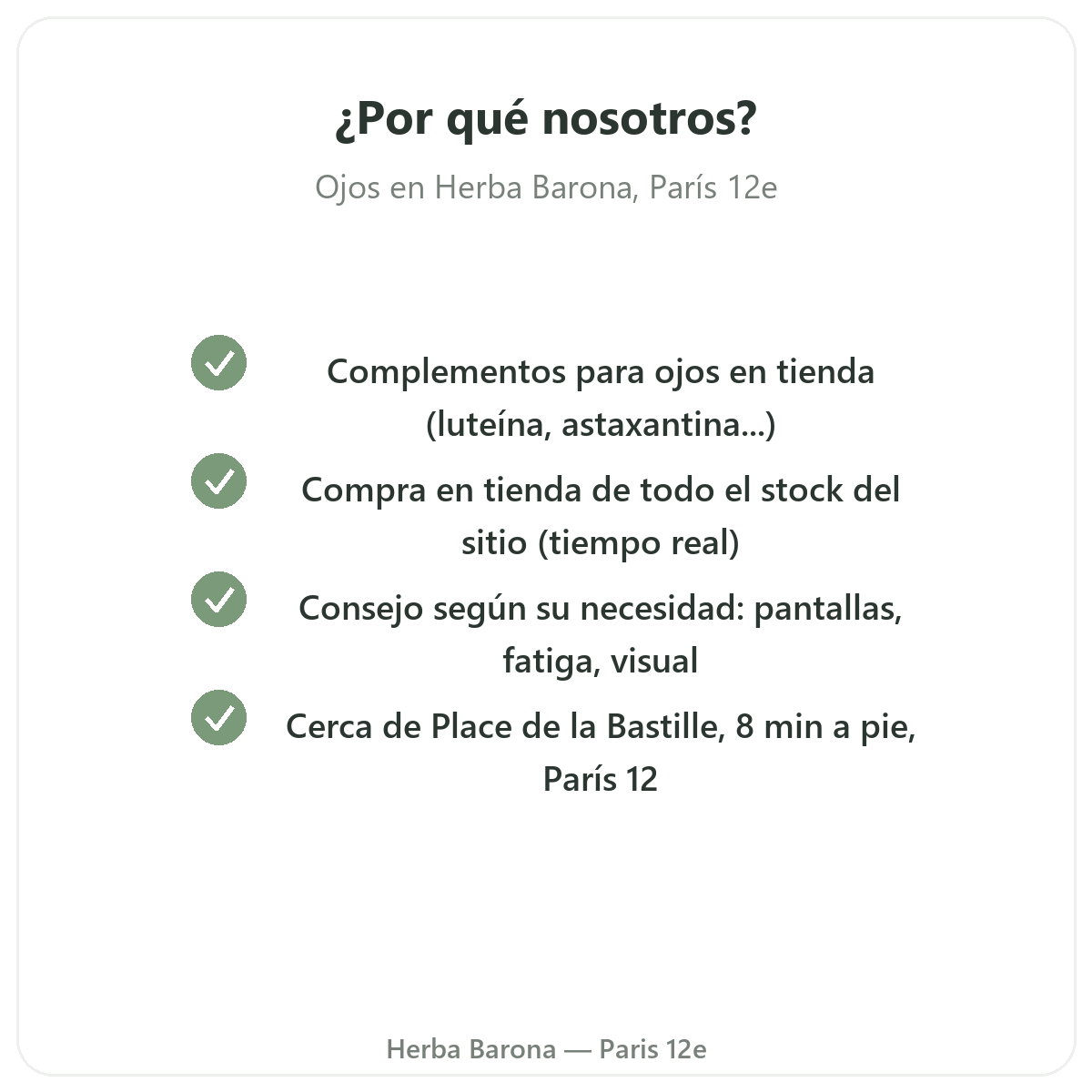 Por qué comprar productos para ojos y confort visual en París en Herba Barona París 12e