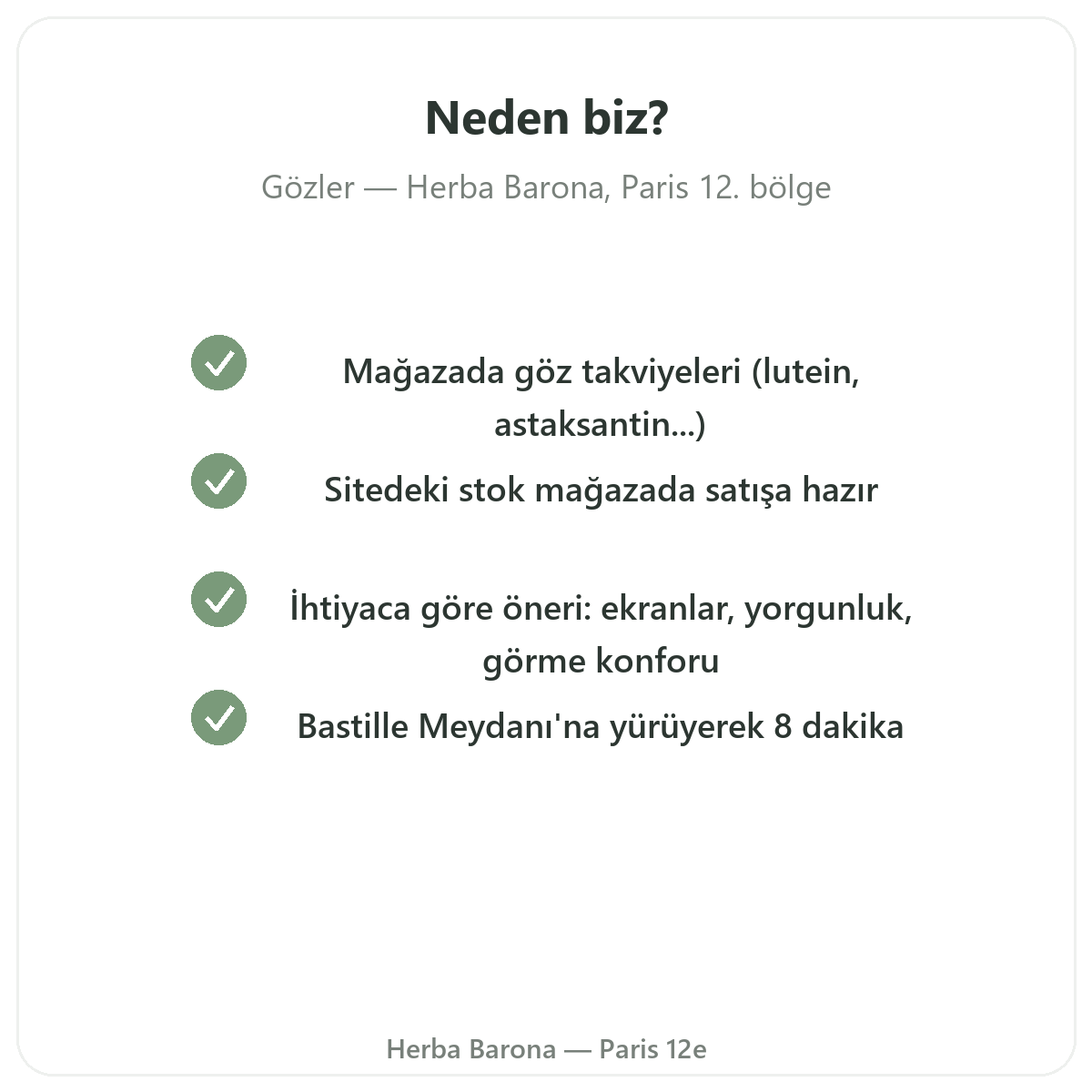 Gözler görsel konfor Paris’i Paris’te Herba Barona Paris 12. bölgeden neden almalı