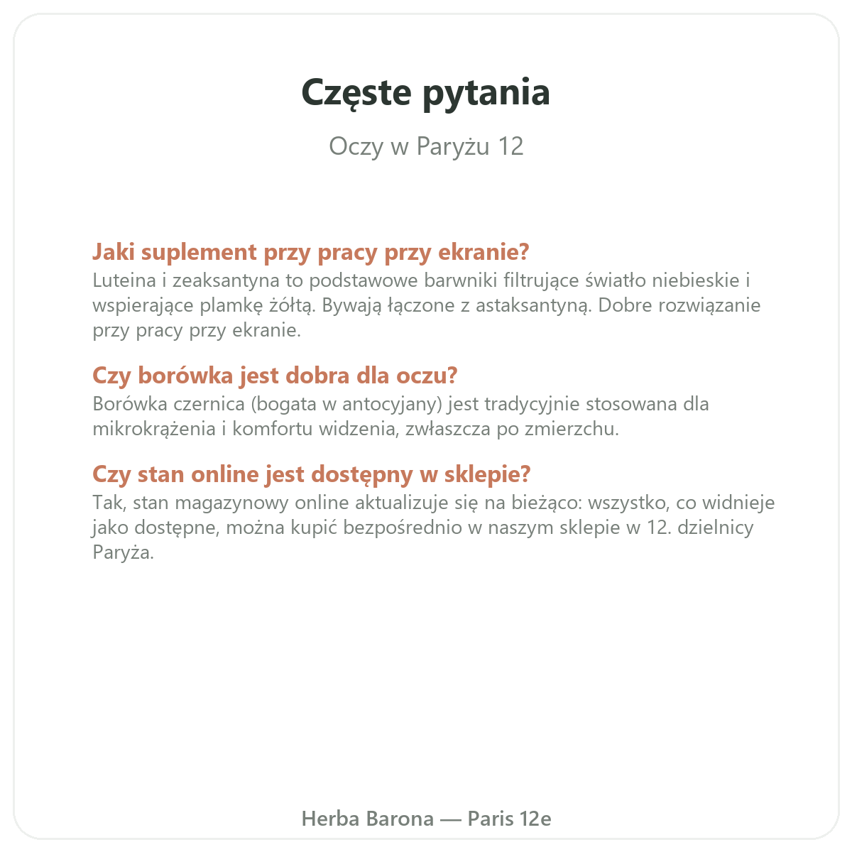 Najczęściej zadawane pytania o suplementy na oczy - Herba Barona, wysyłka do Polski