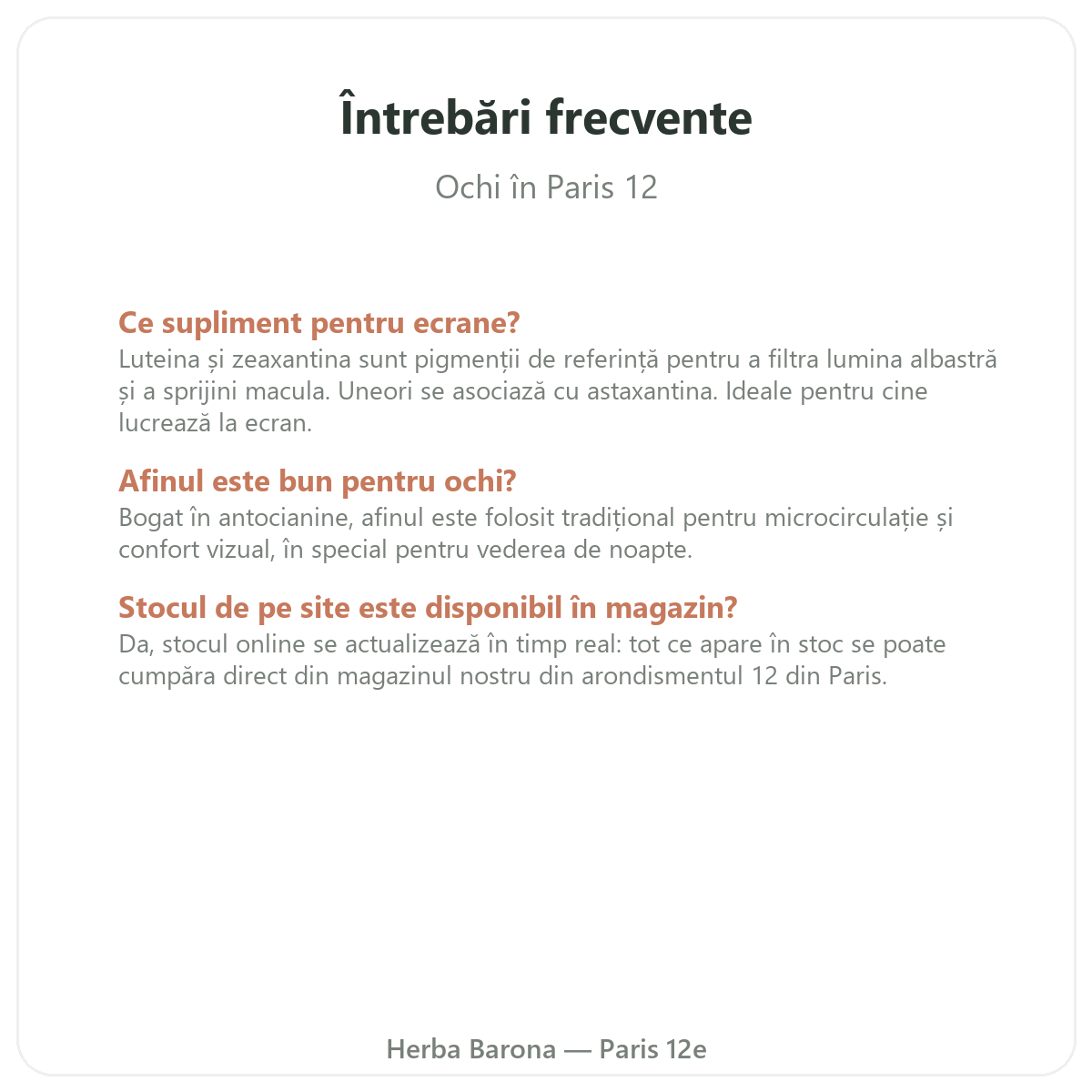 Întrebări frecvente Ochi, confort vizual Paris la Paris - Herba Barona Paris, arondismentul 12