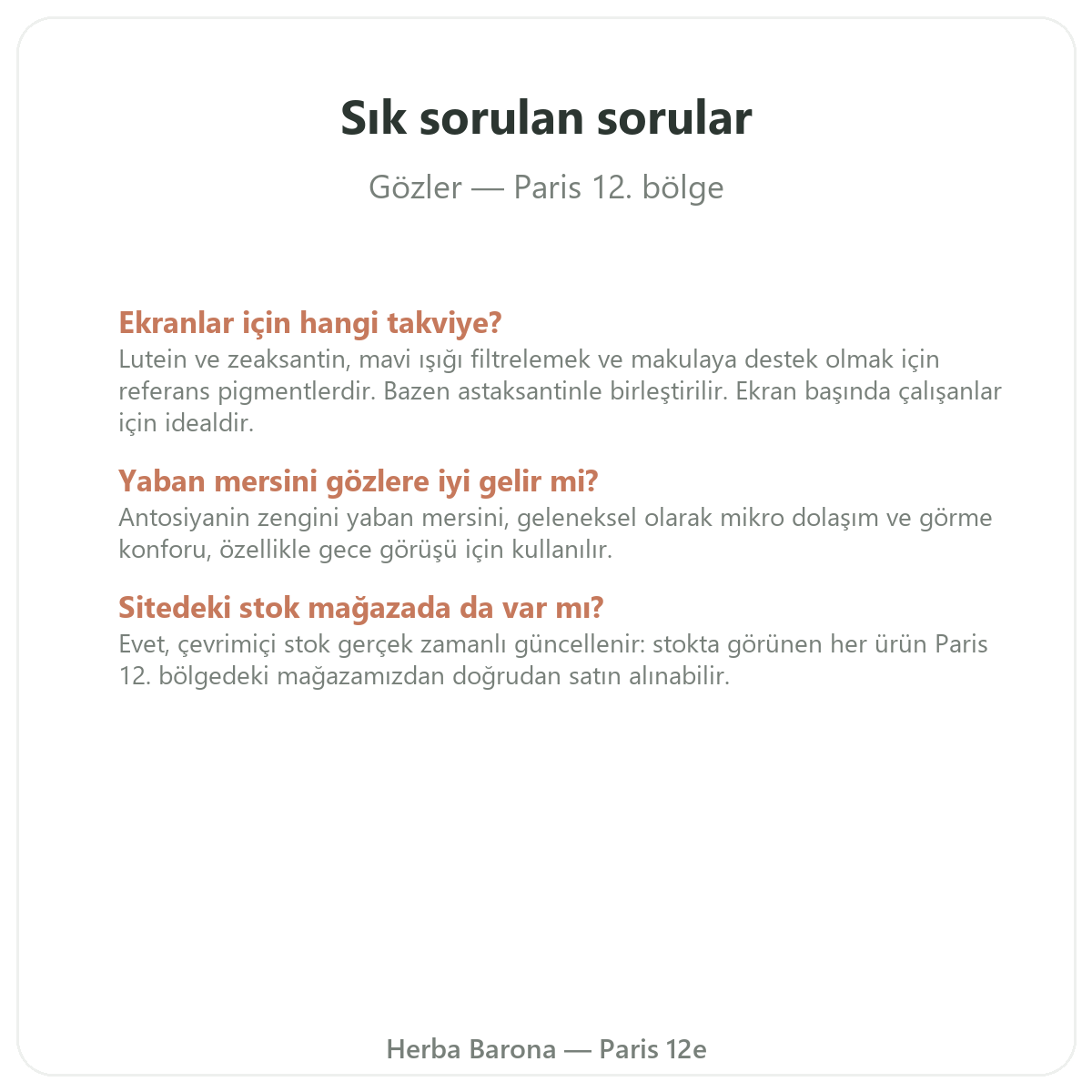 Gözler görsel konfor Paris hakkında sık sorulan sorular - Herba Barona Paris 12. bölge