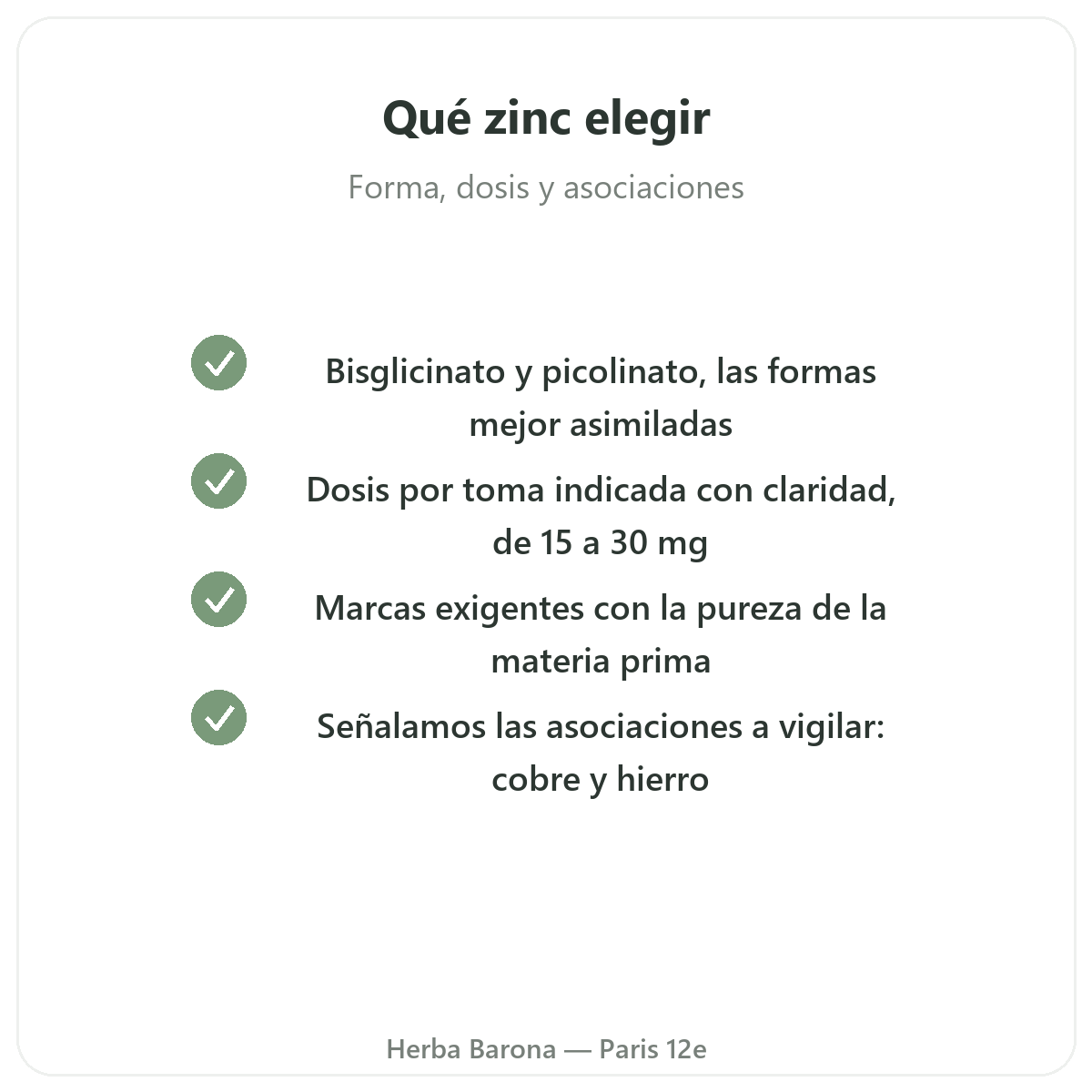 Zinc - activos clave que elegir en Herba Barona París 12e