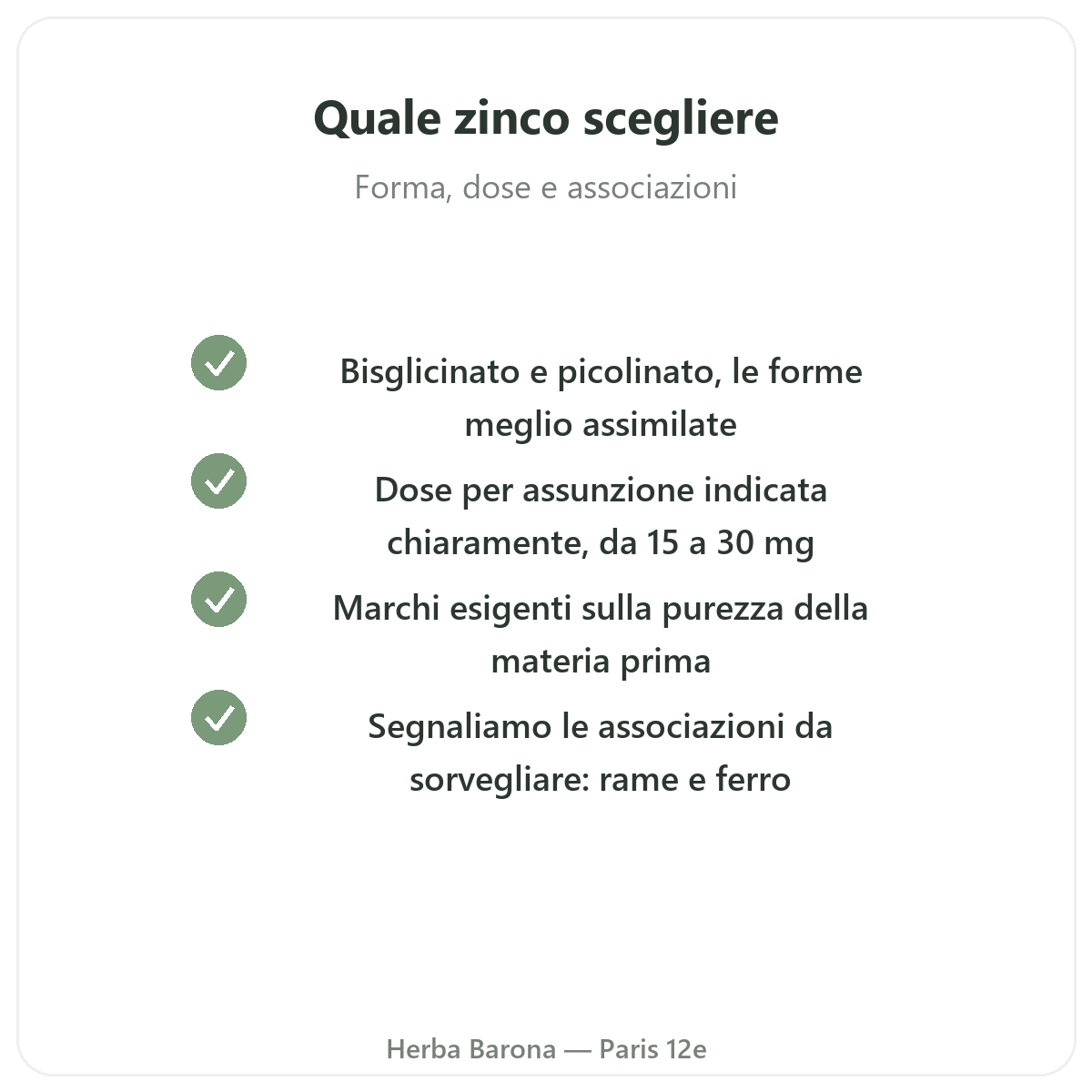 Zinco - principi attivi chiave da scegliere da Herba Barona Parigi 12e