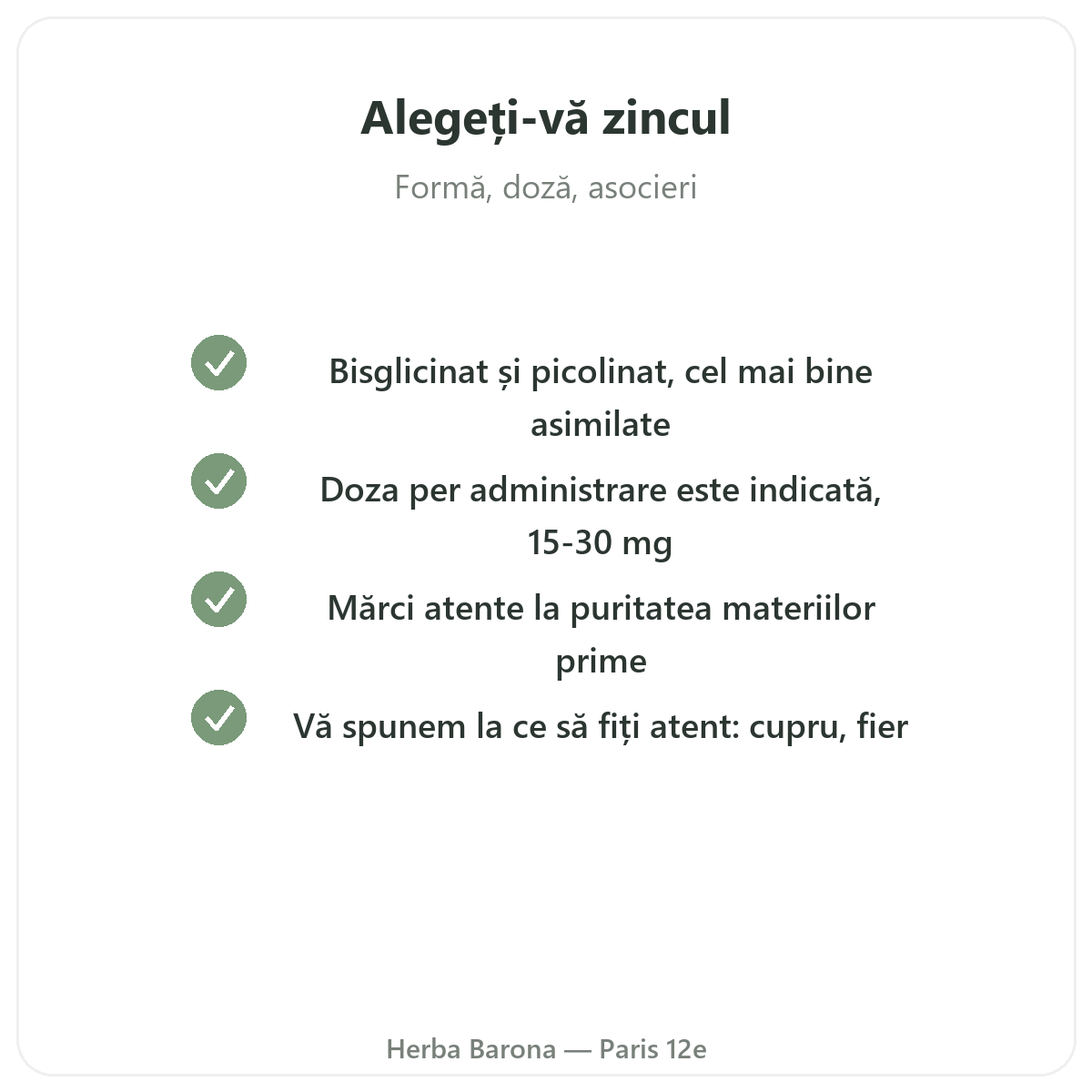 Zinc - ingrediente active cheie de ales la Herba Barona Paris, arondismentul 12