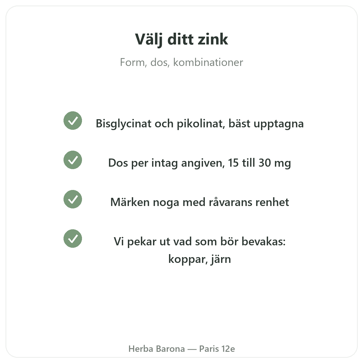 Zink – viktiga aktiva ingredienser hos Herba Barona Paris 12e