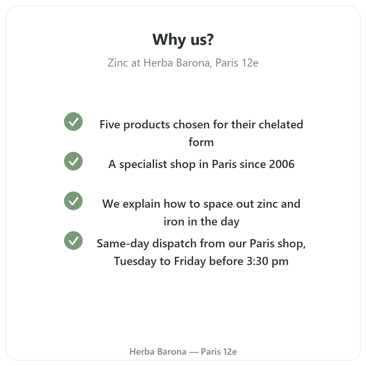 Pourquoi acheter Zinc a Paris chez Herba Barona Paris 12e