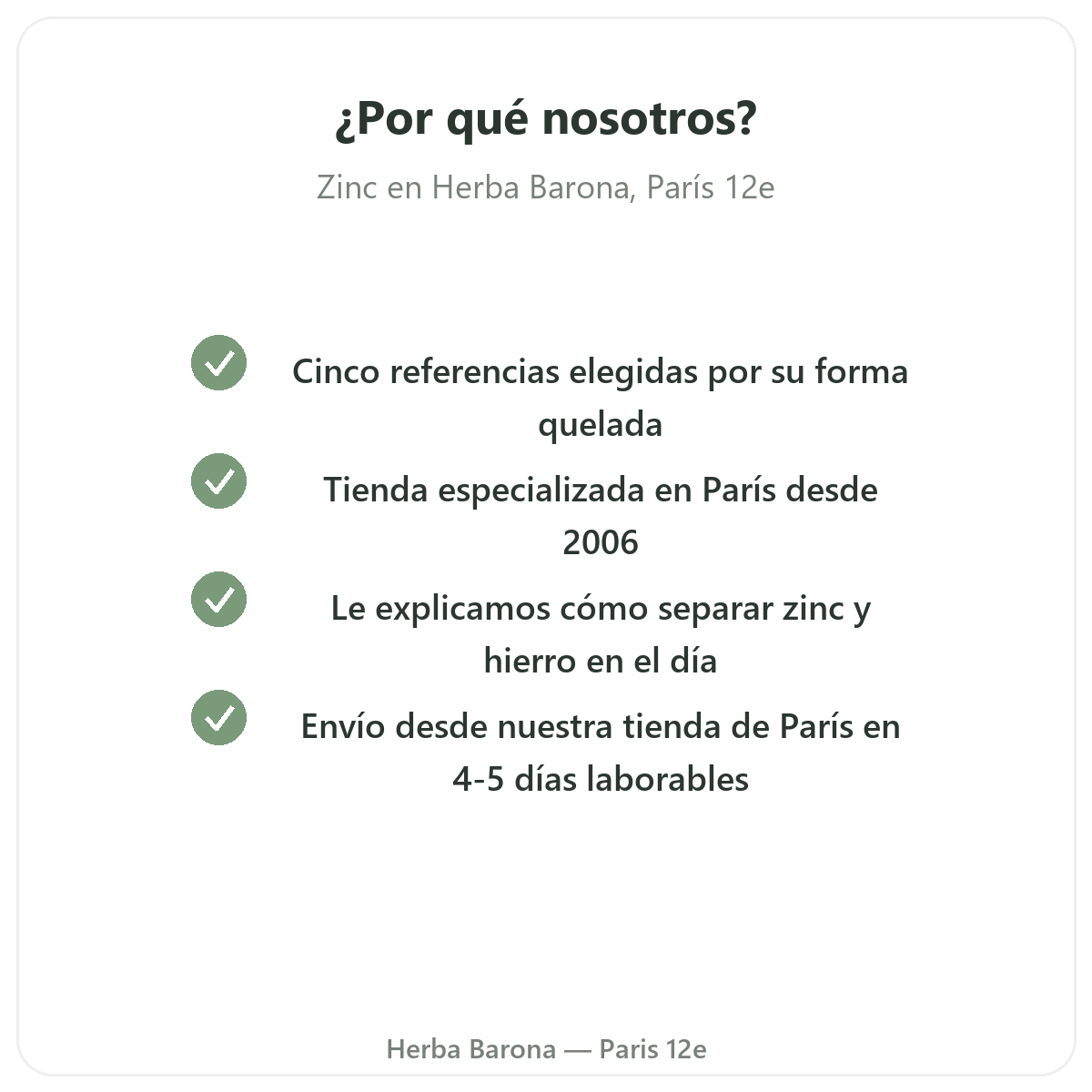 Por qué comprar Zinc en París en Herba Barona París 12e