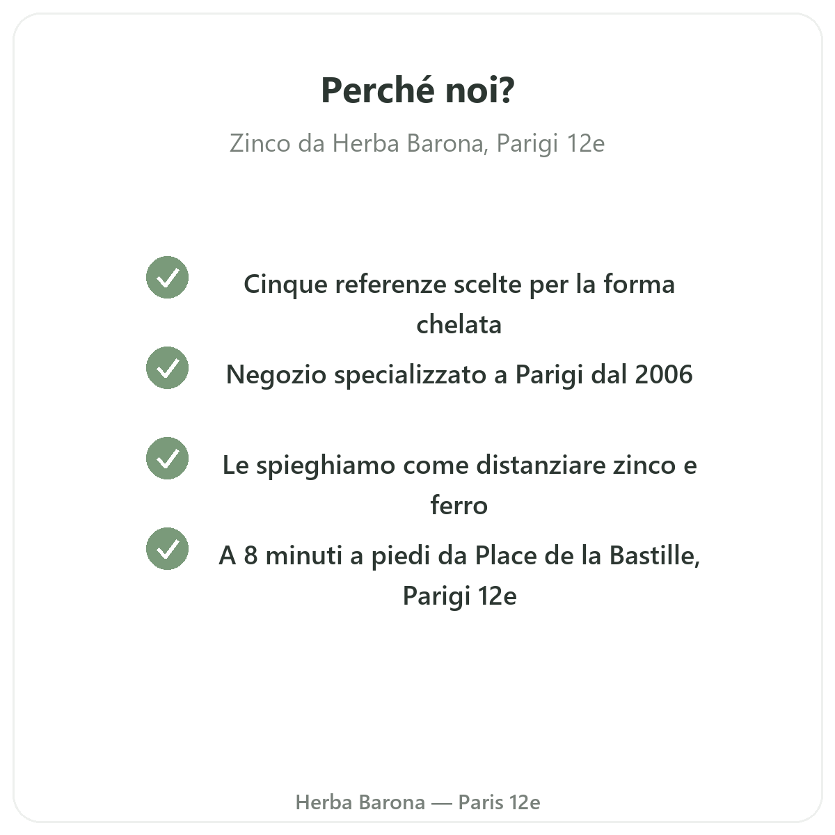 Perché acquistare lo Zinco a Parigi da Herba Barona Parigi 12e