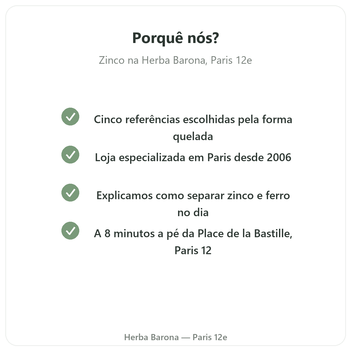 Porquê comprar Zinco em Paris na Herba Barona Paris 12e