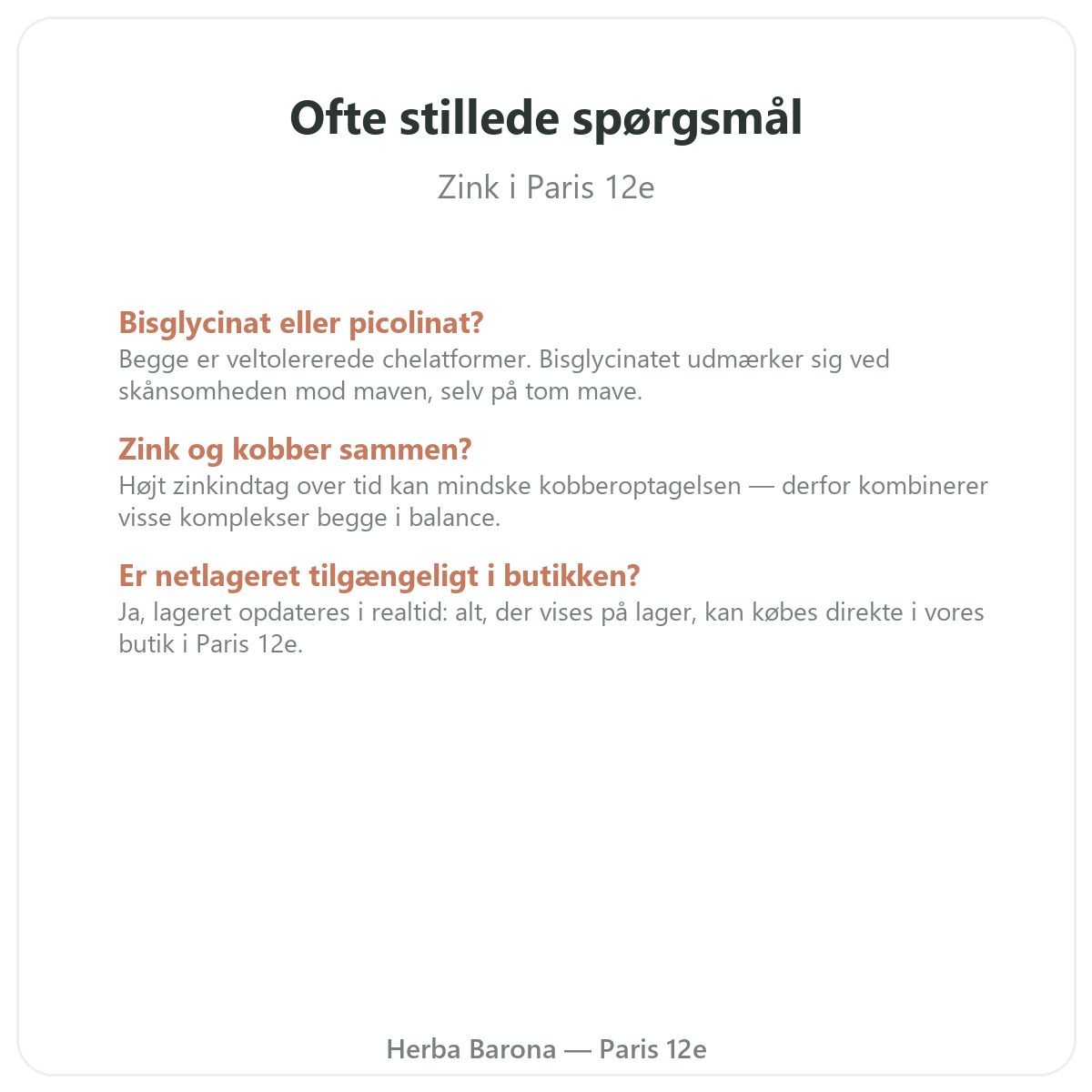 Ofte stillede spørgsmål om zink i Paris - Herba Barona Paris 12