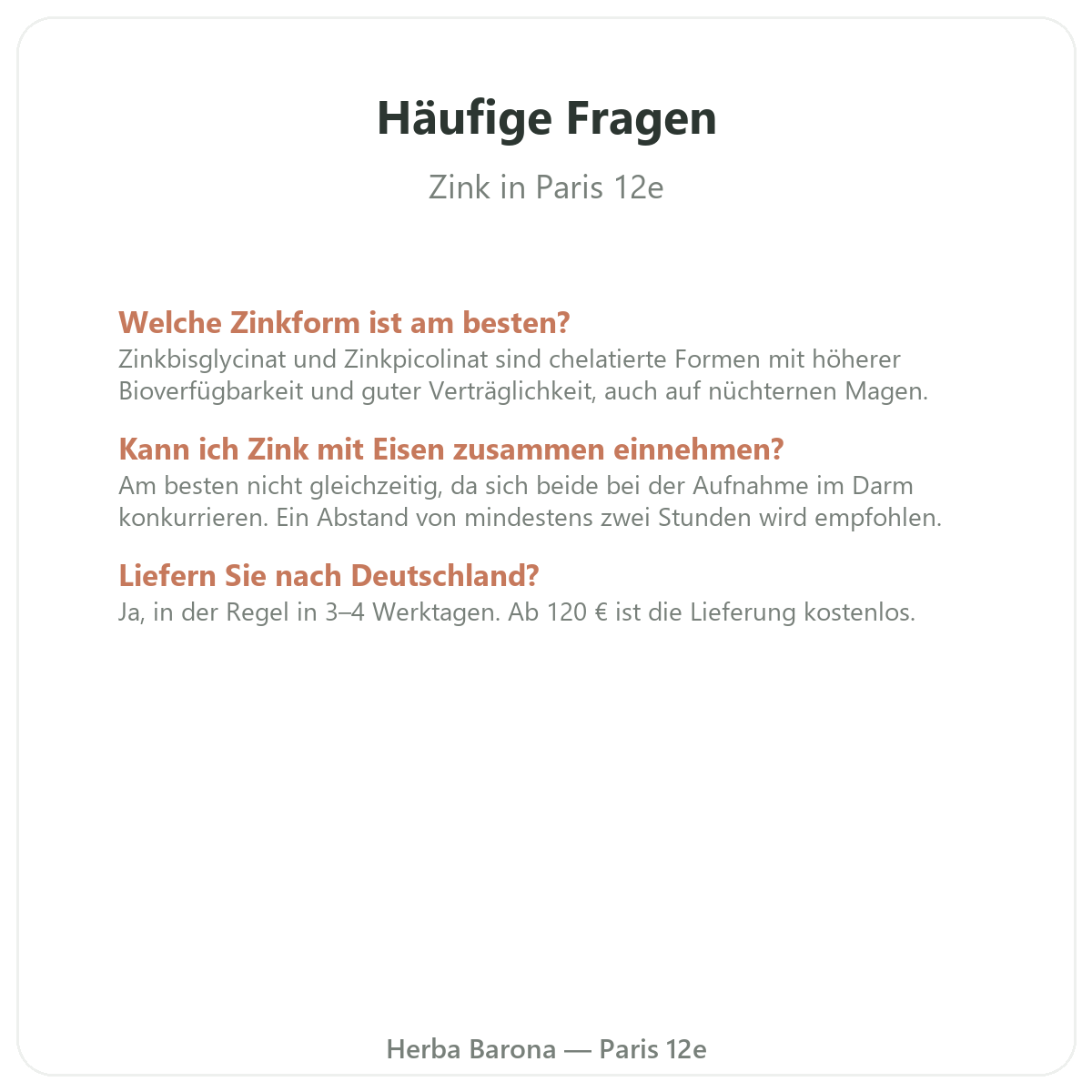 Häufige Fragen zu Zink in Paris - Herba Barona Paris 12e