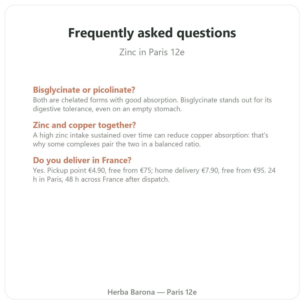 Questions frequentes Zinc a Paris - Herba Barona Paris 12e