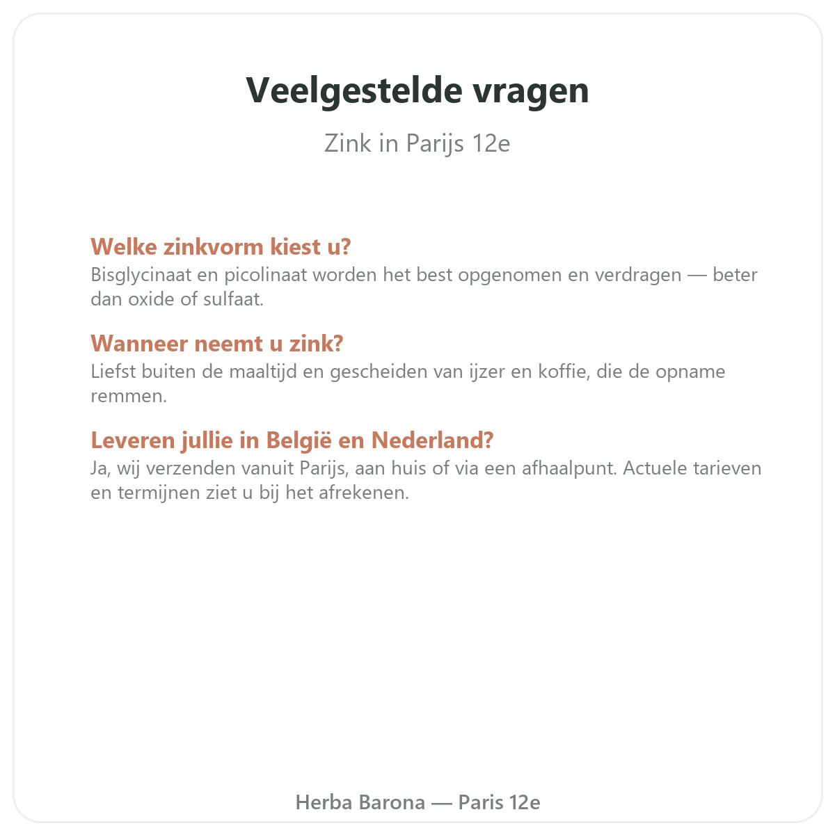 Questions frequentes Zinc a Paris - Herba Barona Paris 12e