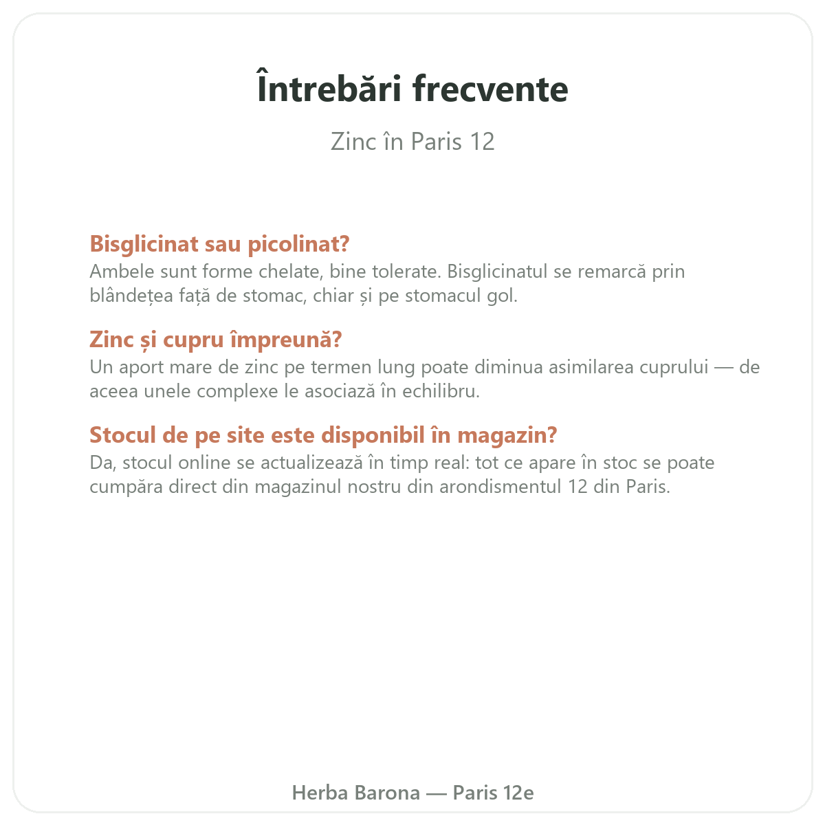 Intrebari frecvente Zinc la Paris - Herba Barona Paris, arondismentul 12