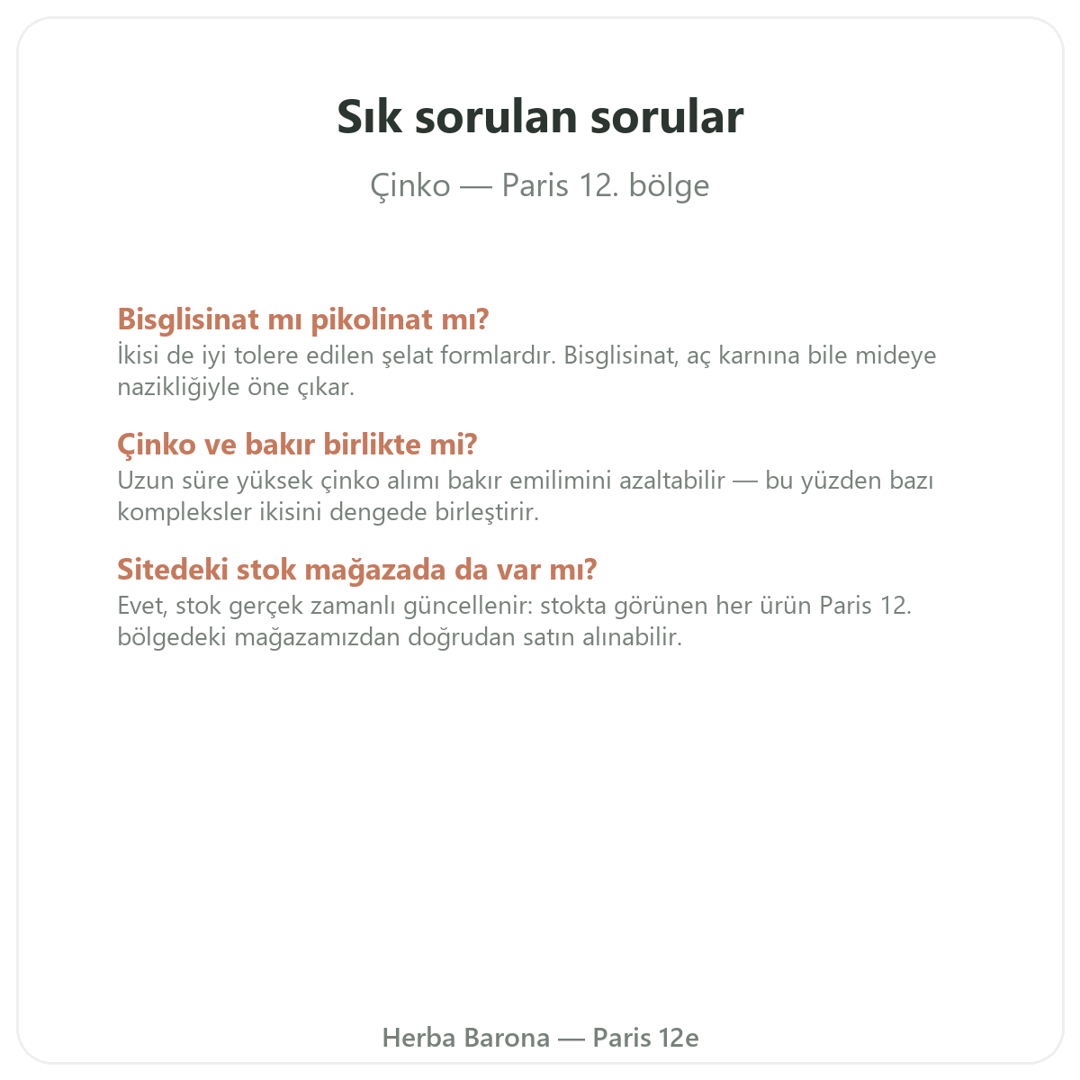 Paris’te Çinko hakkında sık sorulan sorular - Herba Barona Paris 12. bölge