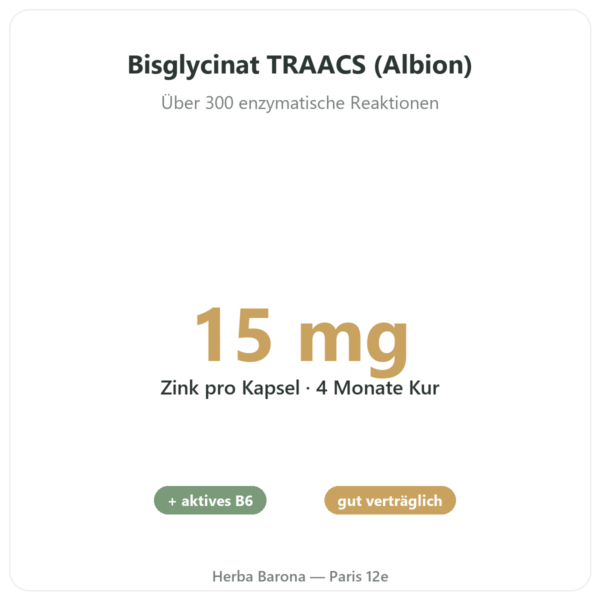 Zink-Bisglycinat TRAACS® + B6 – Novoma – 120 Kapseln Vorteile und Fakten Paris Herba Barona
