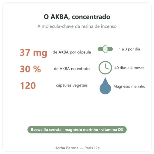 AKBA30 Boswellia serrata 30 % AKBA – Vital Osmose – 120 cápsulas benefícios e dados Paris Herba Barona