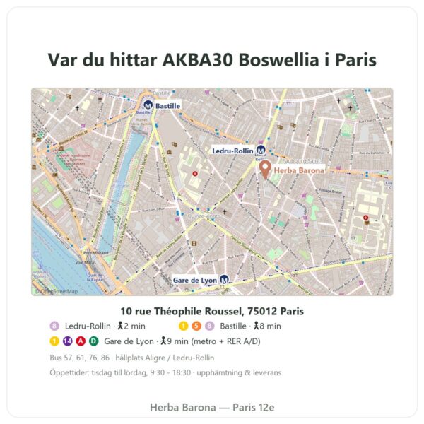 Var man hittar AKBA30 Boswellia serrata 30 % AKBA – Vital Osmose – 120 kapslar - Herba Barona Paris