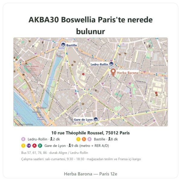 Nerede bulunur AKBA30 Boswellia serrata AKBA – Vital Osmose – 120 kapsül - Herba Barona Paris