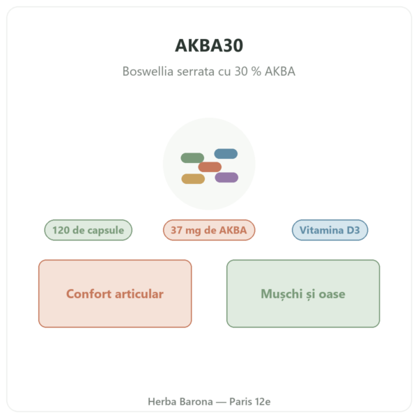 AKBA30 Boswellia serrata 30 % AKBA – Vital Osmose – 120 capsule prezentare Paris Herba Barona