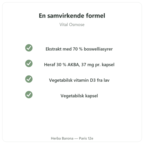 AKBA30 Boswellia serrata 30 % AKBA – Vital Osmose – 120 kapsler kvalitet Paris Herba Barona