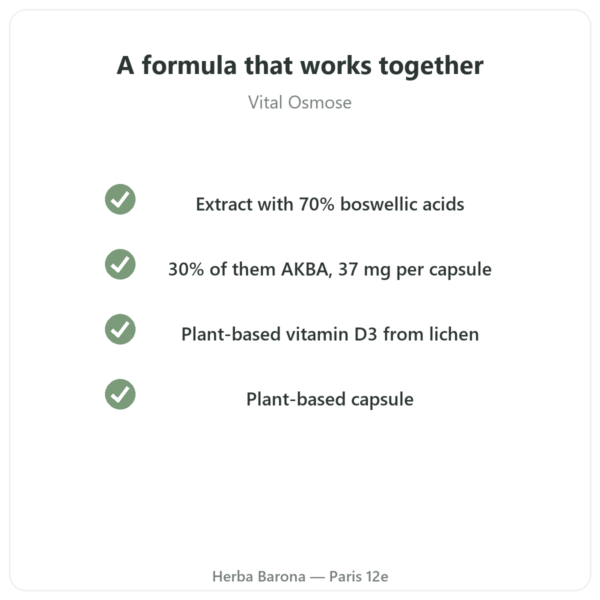 AKBA30 Boswellia serrata 30% AKBA – Vital Osmose – 120 capsules quality Paris Herba Barona
