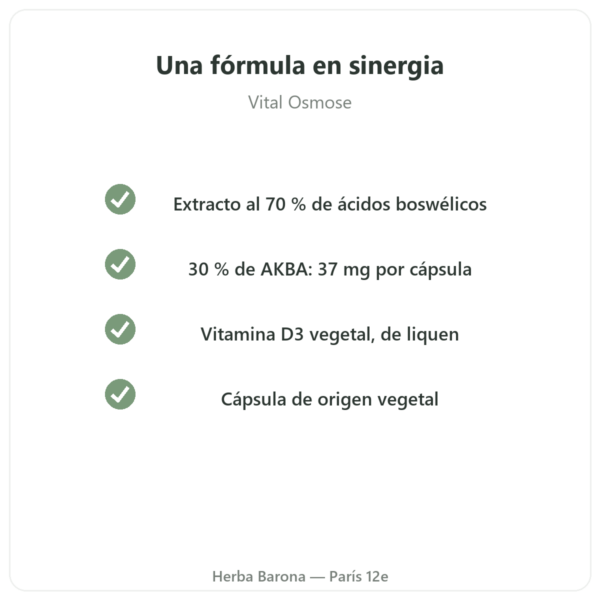 AKBA30 Boswellia serrata 30 % AKBA – Vital Osmose – 120 cápsulas calidad Paris Herba Barona