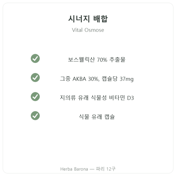 Vital Osmose AKBA30 보스웰리아 AKBA 30% 120캡슐 품질 Paris Herba Barona