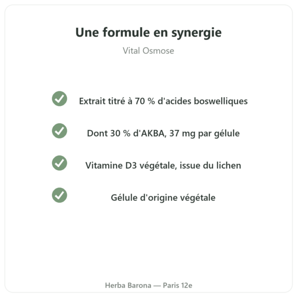 AKBA30 Boswellia serrata Vital Osmose 120 gélules qualité Paris Herba Barona