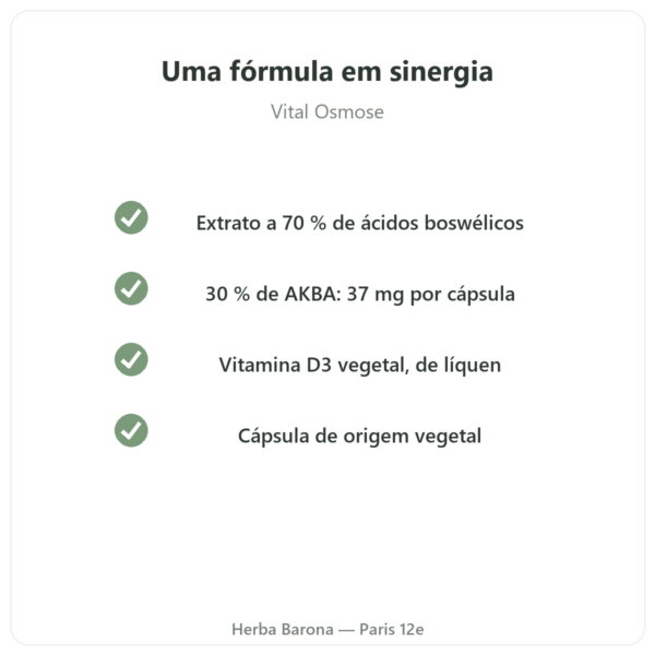 AKBA30 Boswellia serrata 30 % AKBA – Vital Osmose – 120 cápsulas qualidade Paris Herba Barona