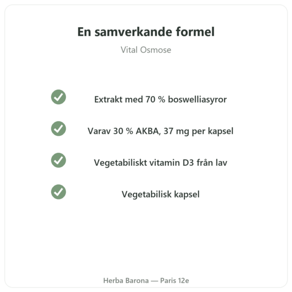 AKBA30 Boswellia serrata 30 % AKBA – Vital Osmose – 120 kapslar kvalitet Paris Herba Barona