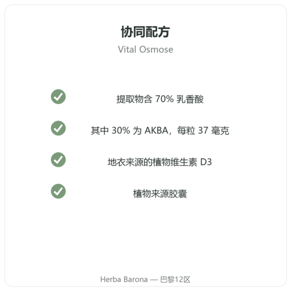 Vital Osmose AKBA30 锯齿乳香 30% AKBA 120 粒 品质 Paris Herba Barona